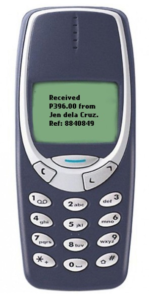 feature phone with SMS saying it has received 396 pesos
